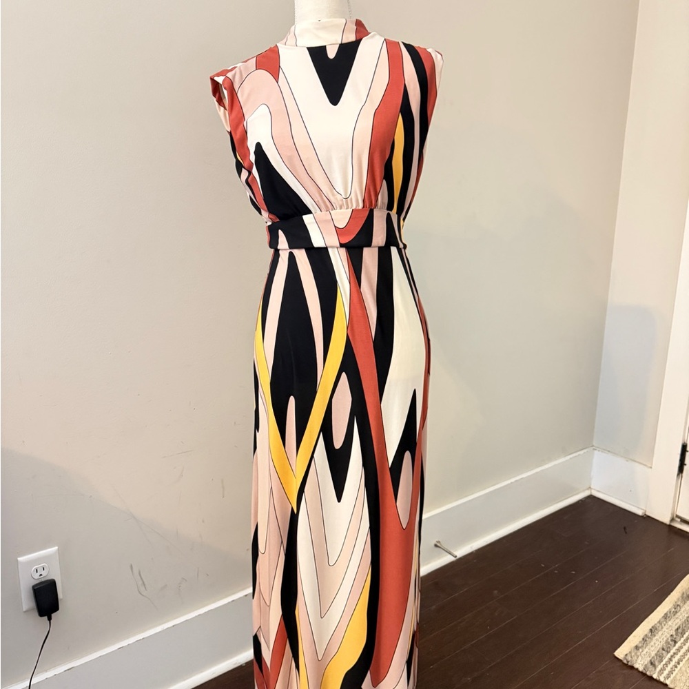 Donna Morgan Abstract Print Midi Dress | Size 2 | Retro Modern Pattern
